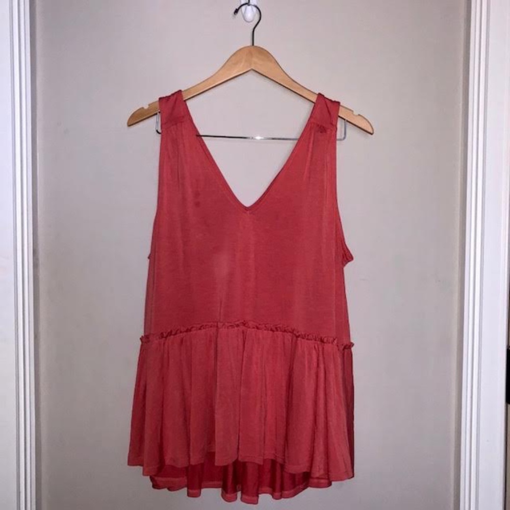 Coral Peplum Sleeveless Top